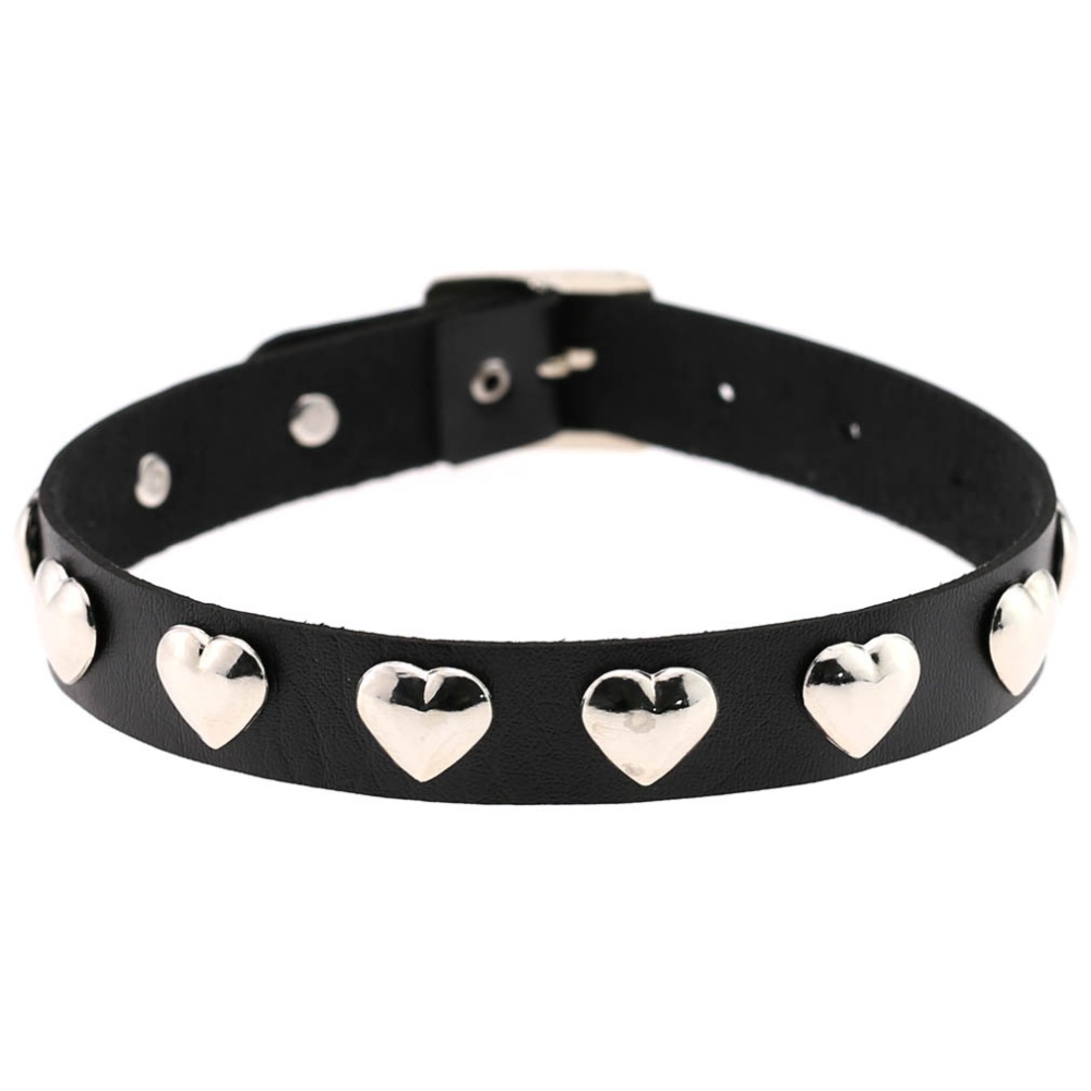 Bullet 69 - Heart Rivet Choker - Zwart/Zwart